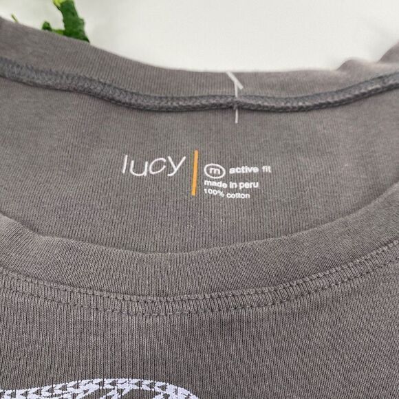 Lucy Active Fit Cotton Yoga Embellished Heart Casual Tee Grey M - Picture 5 of 12